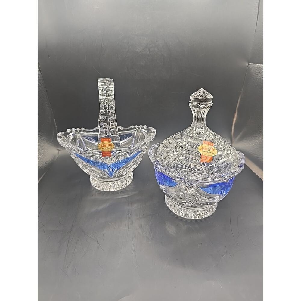 Vintage Anna Hutte Bleikristall Basket and Candy Dish
